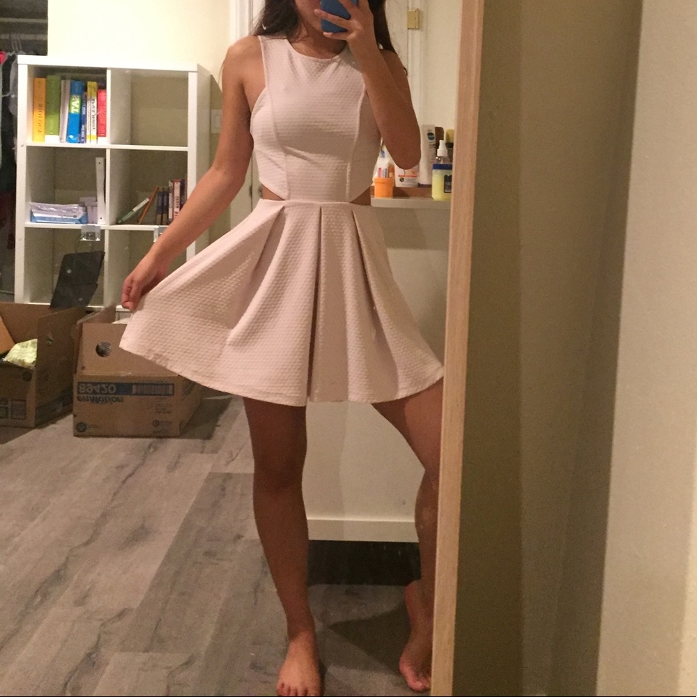 ASOS light pink ponte dress with cutouts